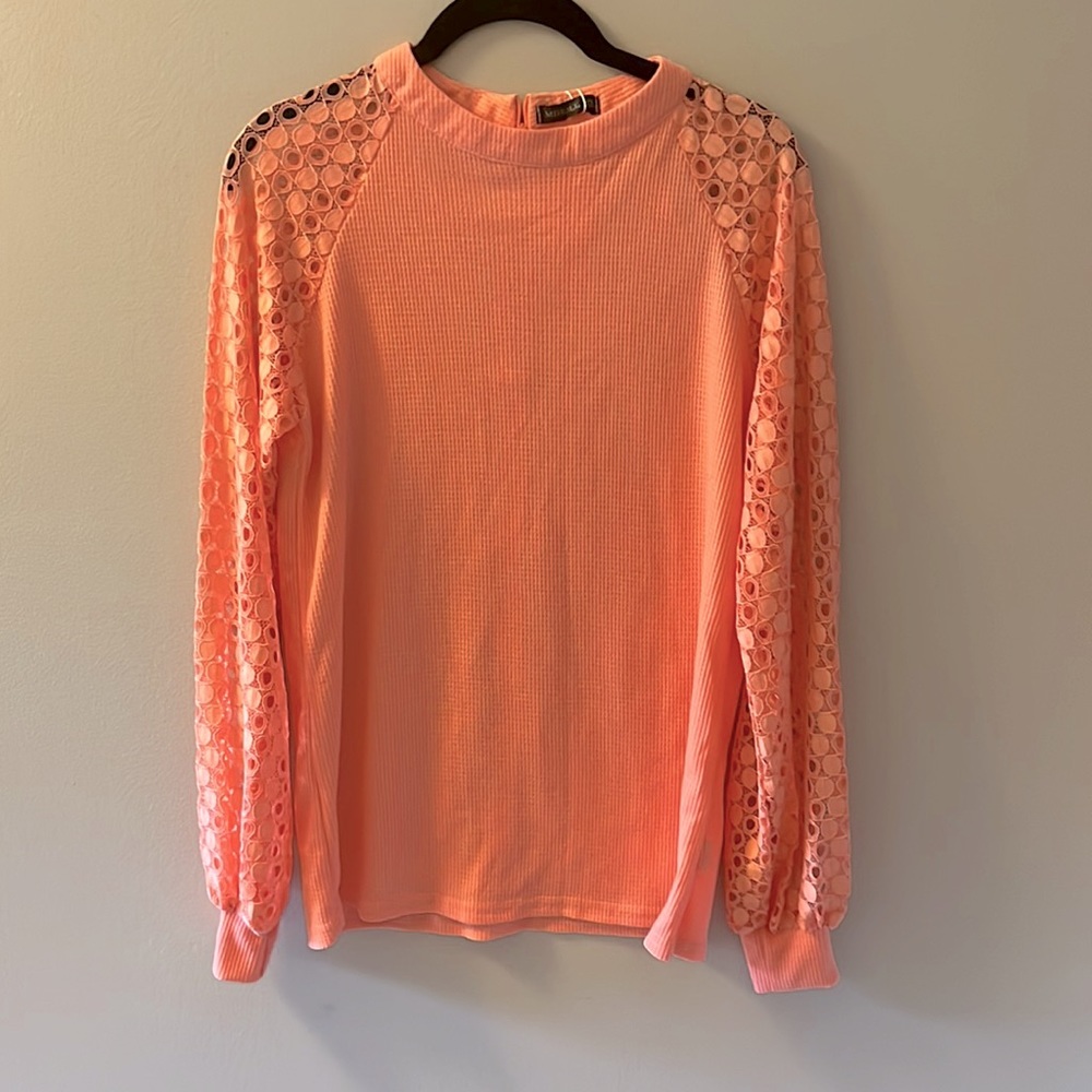 NWT Miholl Waffle Blouse with Lace Sleeves (Size S)